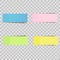 Vector colorful sticky notes, post stickers with shadows isolated on a transparent background.