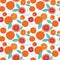 Vector colorful tasty oranges seamless repeat pattern on white background.