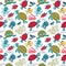 Vector colorful turtles underwater with fish seamless pattern