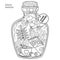 Vector Coloring book for adults. A glass vessel with memories of autumn and love. A bottle with bees,rain, autumn leaves, a cup of