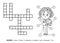 Vector colorless crossword. Schoolgirl character with a backpack