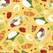 Vector colourful Malaysian food Nasi Lemak yellow repeat pattern. Perfect for fabric, scrapbooking and wallpaper