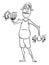 Vector Comic Cartoon of Average Middle Age Man in Undershorts Exercising at Home With Dumbbells