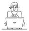 Vector Comic Cartoon of Happy Businessman or Man or Office Worker or Author Typing or Working on Computer