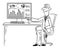 Vector Comic Cartoon of Man or Businessman Working on Computer and Pointing at Financial Graph, Chart or Diagram on