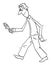 Vector Comic Cartoon of Man or Detective Walking With Magnifying Glass and Searching for Something Hidden