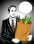 Vector comic pop art style illustration of a young businessman with full paper bag of fresh vegetables .