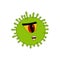 Vector common human green virus or coronovirus bacteria with one eye viral Cyclops with toothy mouth, close up cartoon