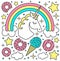 Vector composition with unicorn and rainbow Cartoon style cute character