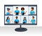 Vector concept of group corporate video conference. Multi ethnic business team working at online meeting by video call.