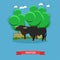 Vector concept poster of beef farm. Grazing cattle on a pasture