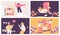 Vector concept scenes about likes, hearts and social media popularity. Outline modern drawn graphic characters in pink, yellow and