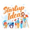 Vector concept startup idea business illustration with cartoon working people.