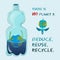 Vector conceptual ecological illustration of planet Earth that drowning in the plastic bottle
