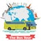 Vector conceptual illustration - The Bus Tour of Europe and popular familiar landmarks.