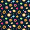 Vector confection and sweets seamless pattern with pastries, candies, pretzels and muffin