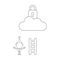 Vector confused businessman character cannot reach padlock on cloud with short ladder. Black outline