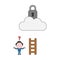 Vector confused businessman character cannot reach padlock on cloud with short ladder. Color and black outlines