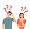 Vector of a confused couple woman and man thinking having  many questions