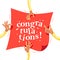 Vector congratulation card with human hands holding greeting banner