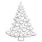 Vector contour Christmas tree decorated with xmas balls. Template for children creativity, application, coloring book