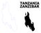 Vector Contour Dotted Map of Zanzibar Island with Name