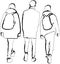 Vector contour drawing of silhouettes students friends walking along street