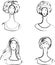 Vector contour drawings of portraits various young modern women