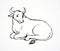 Vector contour illustration of lying cow with big horns