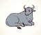 Vector contour illustration of lying cow with big horns