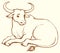 Vector contour illustration of lying cow with big horns