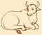 Vector contour illustration of lying cow with big horns