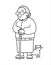 Vector contour Image Of An Old Woman With Glasses And With A Cane. Good Old Grandmother With A Red Cute Cat. Elderly Woman, Senile