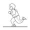 Vector contour Image Of A Running Old Woman. The Old Woman In A Tracksuit, Sneakers. Elderly Woman, Senile People Concept, Logo.