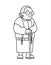 Vector contour old woman in a shawl with glasses and with a cane. Good old grandmother. Retiree, babushka. Elderly woman, senile