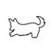 vector contour silhouette of a Welsh corgi, silhouette of a dog isolated