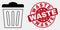 Vector Contour Trashcan Icon and Distress Waste Watermark