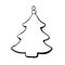 Vector contoured glass toy, decoration in form of pine, fir, xmas tree, in doodle style. Clipart for Christmas, New Year