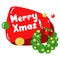 Vector conversational red balloon with the inscription merry Christmas with a Christmas wreath isolated on a white