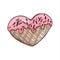 Vector cookie in heart shape with pink icing and bright sprinkles.