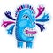 Vector cool cartoon crazy blue monster, simple weird creature. C