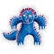Vector cool cartoon smiling monster, simple weird blue creature.