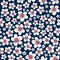 Vector Coral White Gray Flowers on Dark Blue Background Seamless Repeat Pattern. Background for textiles, cards