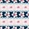 Vector Coral White Gray Flowers with Green Leaves on Peach and Blue Stripes Background Seamless Repeat Pattern