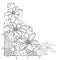 Vector corner bouquet with outline Clematis or Traveller`s joy ornate flower bunch, bud and leaf in black isolated on white.