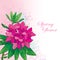 Vector corner bouquet with outline pink Rhododendron or Alpine rose flower on the pastel background.