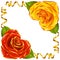 Vector Corner vignette. Red and Yellow Rose and Golden Ribbons