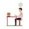 Vector correct head posture sitting at desk