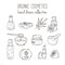 Vector cosmetic bottles. Organic cosmetics illustration. Doodle skin care items. Herbal hand drawn set. Spa elements in