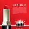 Vector cosmetic poster lipstick close up on red background